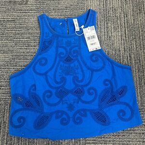 Mango Royal Blue Embroidered Tank Top